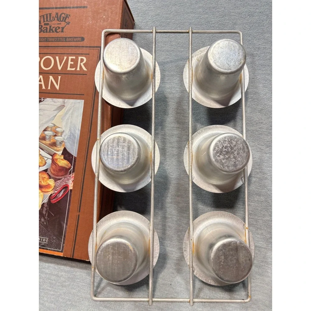 Village Baker Commercial Weight Tinned‎ Steel 6 Cup Popover Pan Vintage Bakeware